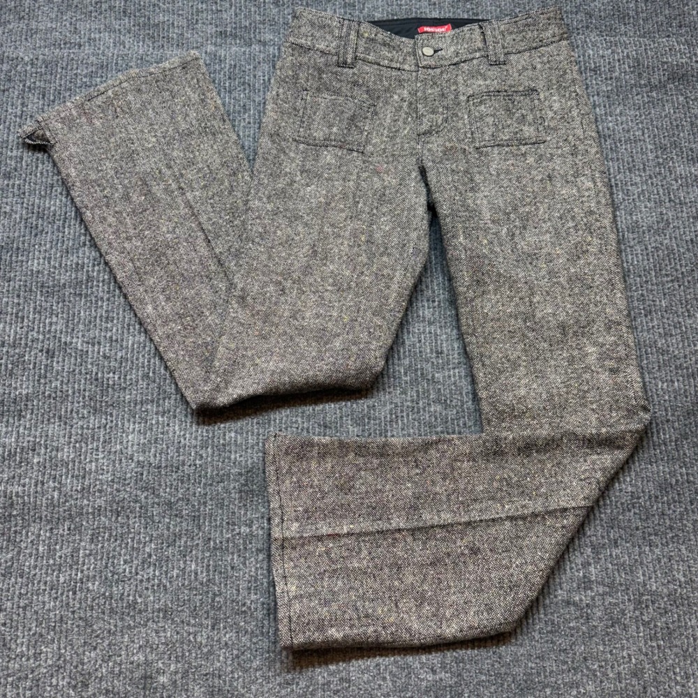 Vintage Y2K JouJou Womens 5/6 Gray Wool Blend Tweed Flare Pants Academia